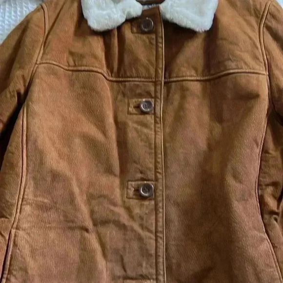Canvas Genuine Leather Coat with Faux Fur Lining - Picture 3 of 6